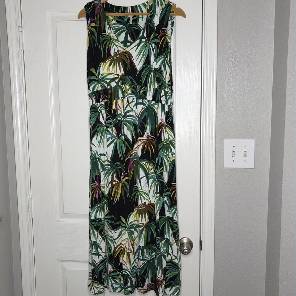 Soma Built In Bra Maxi Dress Large Tropical Floral Print Pockets Vacation Hawaii